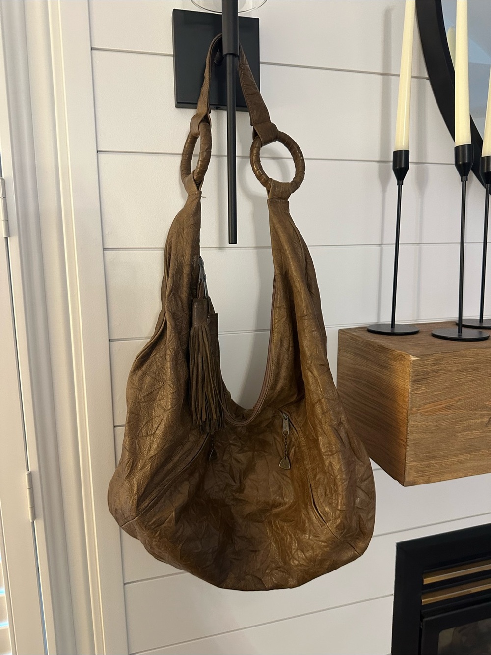 BRIO GENIUNE LEATHER Slouchy Brown Hobo Bag with Ring-Detail Strap